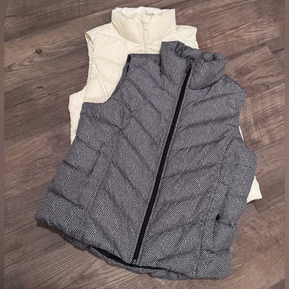 Lands End Stylish Herringbone Vest and Cream Puffer Vests XSP
